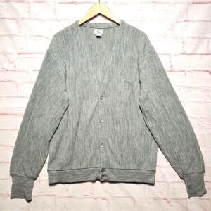 VTG IZOD Lacoste Cardigan Sweater Mens Large Gray Golf Academia USA 90s